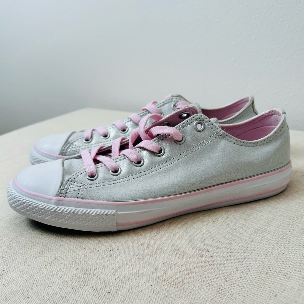 Converse Metallic Silver Sneakers with Pink Accents - Picture 5 of 9